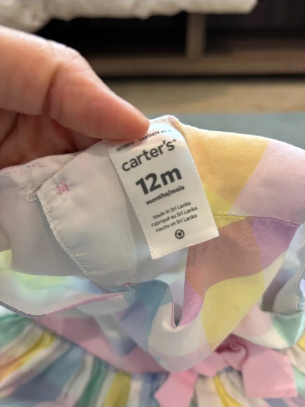 Carter's Pastel Plaid Sleeveless Dress with Pink Bow Waistband 12 months